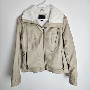 Bernardo Womens Jacket Size M Faux‎ Leather Faux Fur Lined Distressed Full Zip